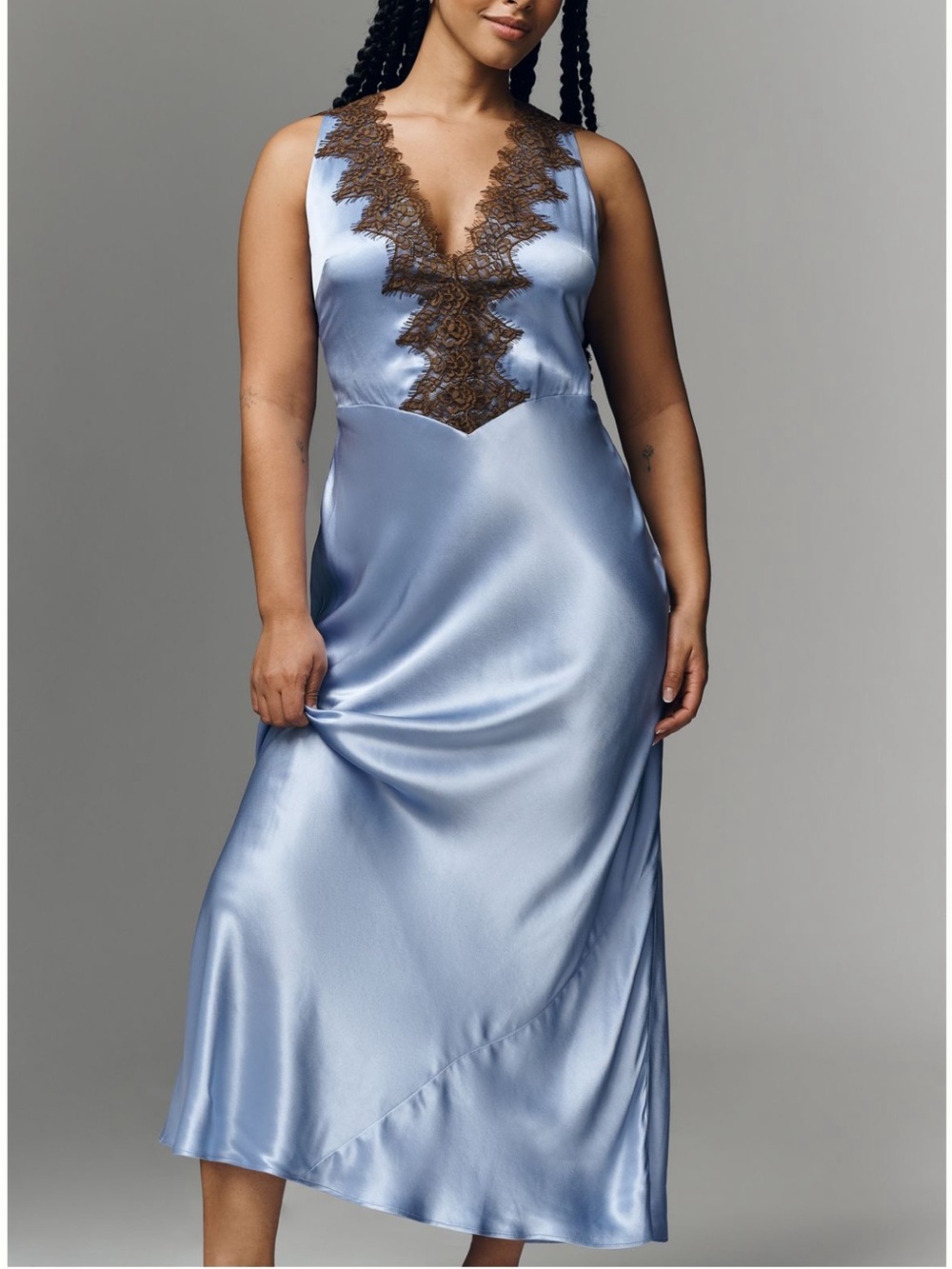 Anthropologie Blue Lace Satin V-Neck Midi Slip Dress. Size 2X. Brand new!
